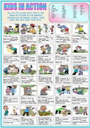 English Worksheet: KIDS IN ACTION (PRESENT SIMPLE OR CONTINUOUS) (B&W VERSION INCLUDED)