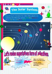 English Worksheet: The solar system. How much do you know about it?. In this serie: SUPERLATIVE FORM OF ADJECTIVES // 6 pages (editable)