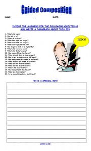 English Worksheet: GUIDED COMPOSITION BOY