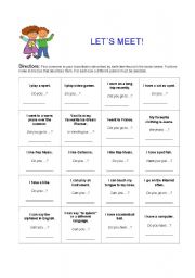 English Worksheet: lets meet!