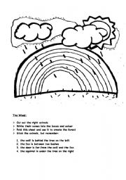 English worksheet: forest  animals + prepositions of place between/behind