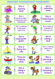 English Worksheet: PRESENT CONTINUOUS DOMINOES. PART 1