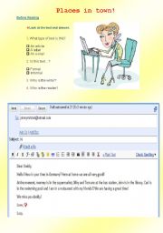 English Worksheet: Places in town and present continuous