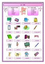 English Worksheet: The Indefinite Article: A or AN.