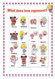 English Worksheet: What does Love represent?  Vocabulary on feelings 