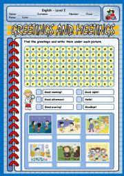 English Worksheet: GREETINGS