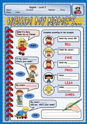 English Worksheet: HELLO! MY NAMES...