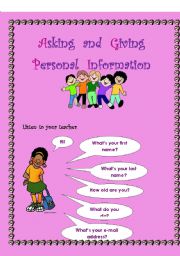 English Worksheet: ASKING AND GIVING PERSONAL INMFORMATION (4 pages)