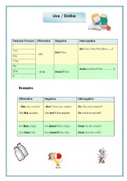 English worksheet: Like /  Dislike