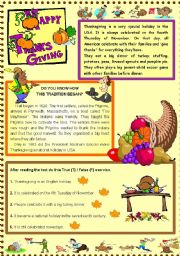 English Worksheet: Thanksgiving story