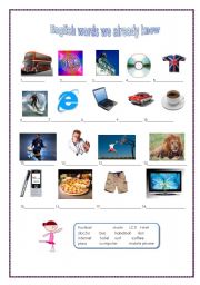 English Worksheet: English words you already know