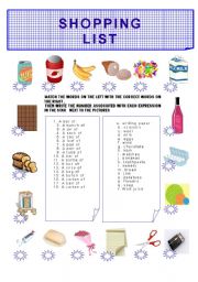 English Worksheet: SHOPPING LIST