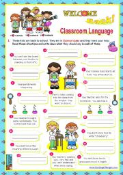 English Worksheet: Back to School  Classroom Language  (1/2)