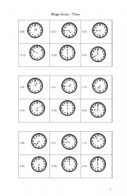 English Worksheet: Time -Bingo Game