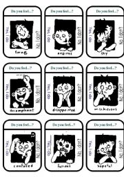 English Worksheet: Feelings Cards B&W