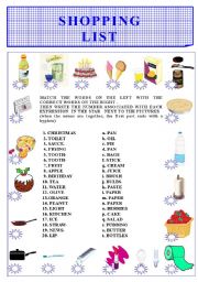 English Worksheet: SHOPPING LIST -COMPOUNDS