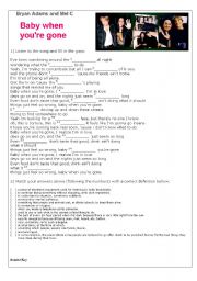 English Worksheet: Baby when youre gone - song by Bryan Adams and Mel C