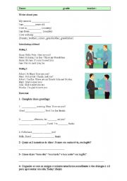 English Worksheet: Greetings, Write about you, Introducing a friend