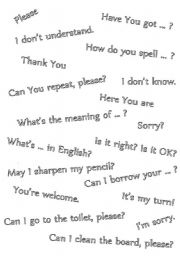 English Worksheet: classroom language