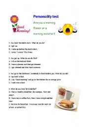 English Worksheet: Personality test: Are you a morning flower or a morning monster?