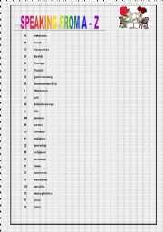 English worksheet: Speaking from A to Z