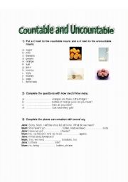 English worksheet: Countable and Uncountable
