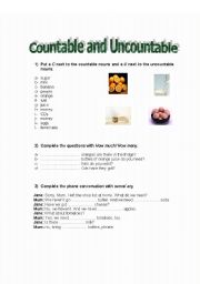 English Worksheet: Countable and Uncountable