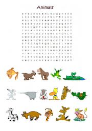 English Worksheet: animals wordsearch