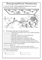 English Worksheet: Geographical features( Key answers are included )