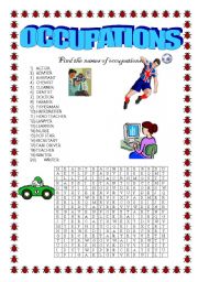 English Worksheet: Jobs -  word search