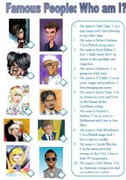 English Worksheet: Famous People: Who am I?     + B&W version