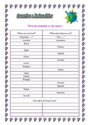 COUNTRIES AND NATIONALITIES