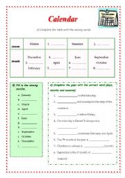 English worksheet: Months, Seasons, Days