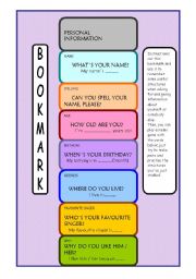 English Worksheet: BOOKMARK plus MEMO GAME  (2 PAGES)