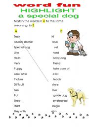 English worksheet: guide dog  word fun