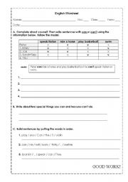 English worksheet: Can / Cant