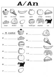 English Worksheet: A/An