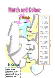 English worksheet: Match and colour the numbers