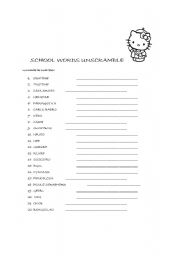 English worksheet: Hello Kitty school words unscramble