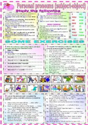 PERSONAL PRONOUNS (SUBJECT AND OBJECT)-GRAMMAR AND EXERCISES-(B&W VERSION INCLUDED)