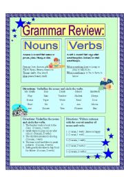 English Worksheet: Noun and Verb Review
