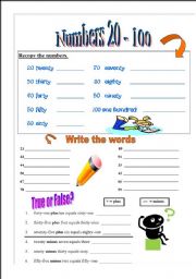 English Worksheet: numbers 20-100