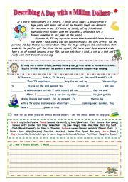 English Worksheet: Describing A Day with a Million Dollars