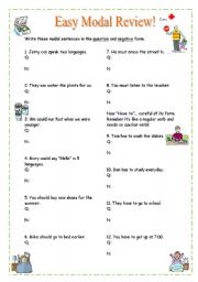 English worksheet: Easy Modal Verb Review