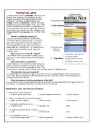 English Worksheet: Reading Food Labels