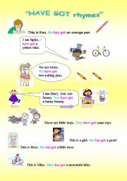 Have/has got - learn with rhymes (2 pages, with some fun exercises on the 2nd page) B&W version included