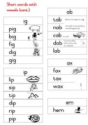 English Worksheet: Short words Handout 3