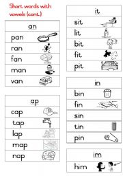 English Worksheet: Short words Handout 2