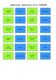 English Worksheet: THERE IS-ARE , MUCH-MANY-A LOT OF  DOMINO. with rules. BLACK and WHITE VERSION INCLUDED!!! 