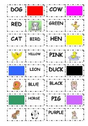 English Worksheet: LETS PLAY DOMINOES - COLOR AND ANIMAL